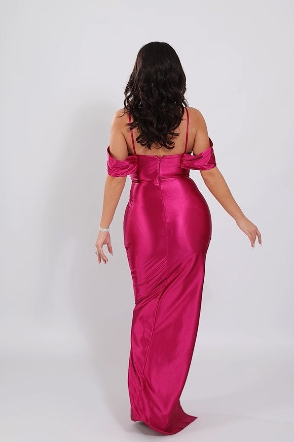 Glamorous Fuchsia Off-Shoulder Evening Gown