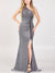 Metallic Silver One-Shoulder Evening Dress