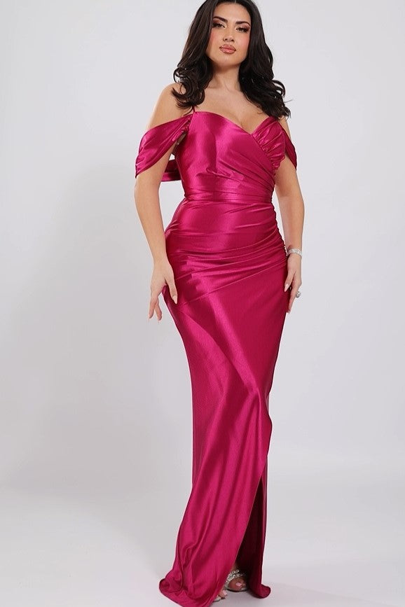 Glamorous Fuchsia Off-Shoulder Evening Gown